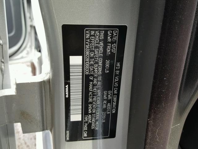 YV1AS982281068308 - 2008 VOLVO S80 3.2 SILVER photo 10