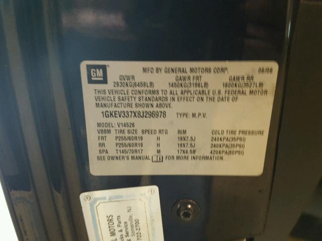1GKEV337X8J296978 - 2008 GMC ACADIA SLT შავი ფოტო 10