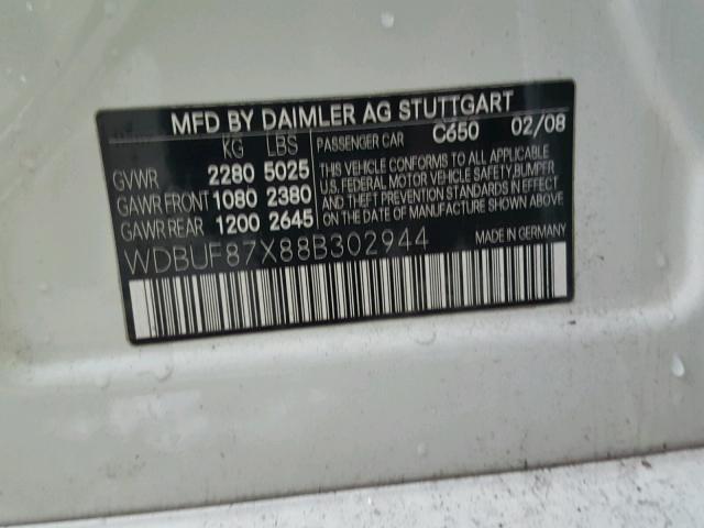 WDBUF87X88B302944 - 2008 MERCEDES-BENZ E 350 4MAT WHITE photo 10