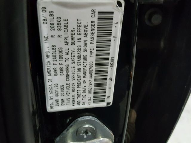 1HGCP2F71AA007660 - 2010 HONDA ACCORD EX BLACK photo 10