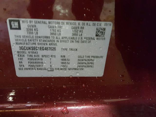 3GCUKSEC1EG487626 - 2014 CHEVROLET SILVERADO RED photo 10