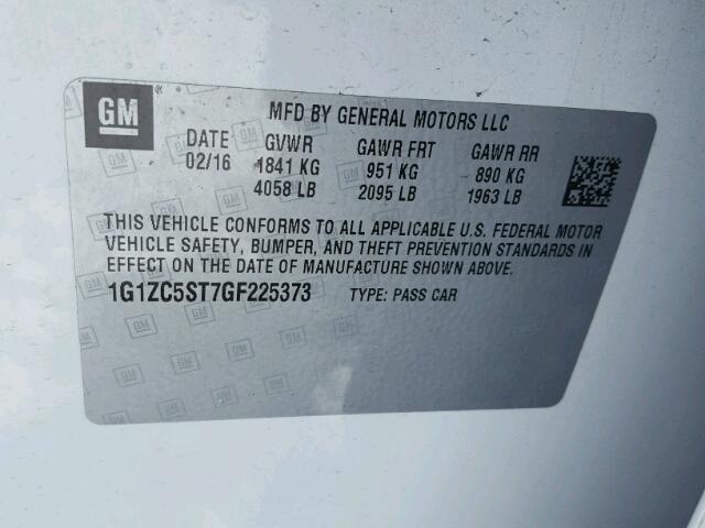 1G1ZC5ST7GF225373 - 2016 CHEVROLET MALIBU LS თეთრი ფოტო 10