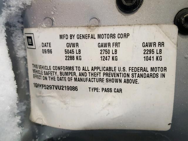 1G6KF5297VU219086 - 1997 CADILLAC DEVILLE CO GRAY photo 10