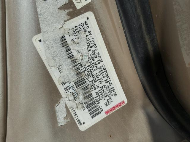 JT2BF12KXT0172724 - 1996 TOYOTA CAMRY LE TAN photo 10