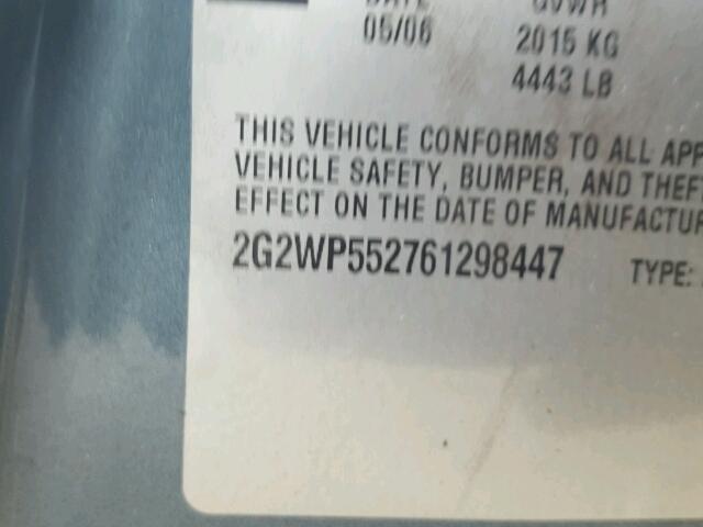 2G2WP552761298447 - 2006 PONTIAC GRAND PRIX BLUE photo 10