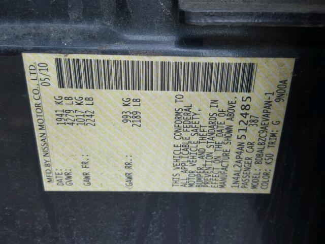 1N4AL2AP4AN512485 - 2010 NISSAN ALTIMA BAS CHARCOAL photo 10