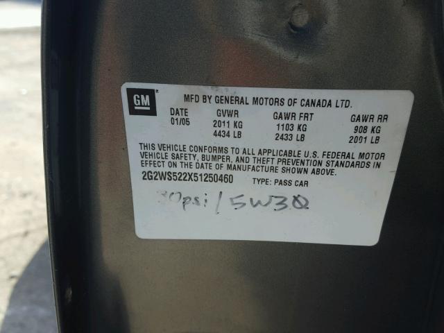 2G2WS522X51250460 - 2005 PONTIAC GRAND PRIX GRAY photo 10