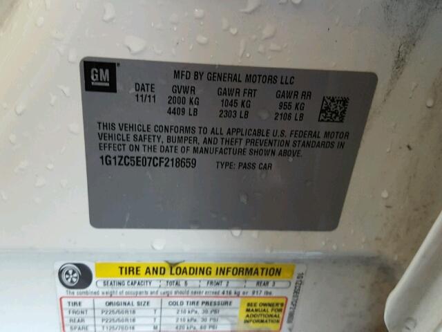 1G1ZC5E07CF218659 - 2012 CHEVROLET MALIBU 1LT WHITE photo 10