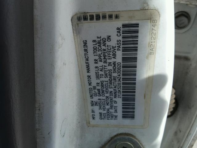 1Y1SK5281WZ430820 - 1998 CHEVROLET GEO PRIZM 白色 照片 10