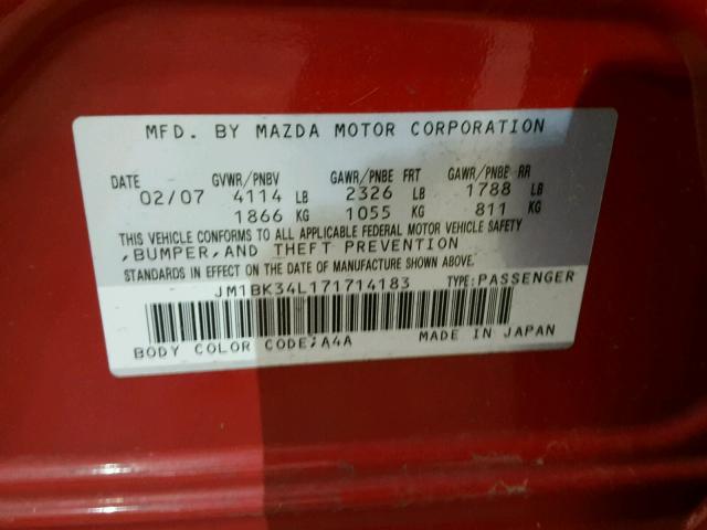 JM1BK34L171714183 - 2007 MAZDA SPEED 3 RED photo 10