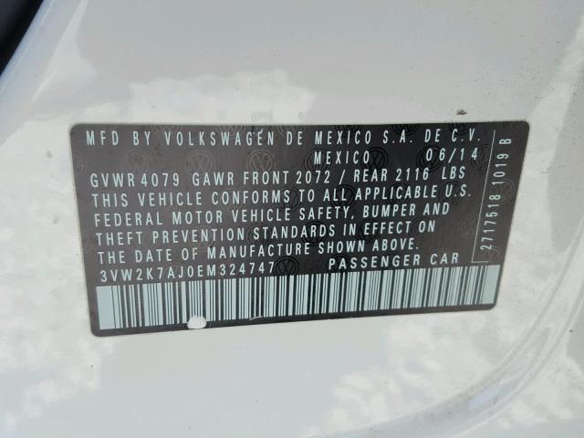 3VW2K7AJ0EM324747 - 2014 VOLKSWAGEN JETTA BASE 白色 照片 10