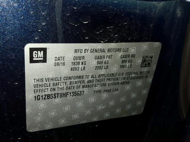 1G1ZB5ST8HF135637 - 2017 CHEVROLET MALIBU LS ლურჯი ფოტო 10