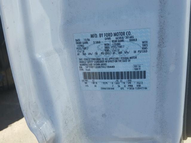 1FTRF12287KC18440 - 2007 FORD F150 Blanc photo 10