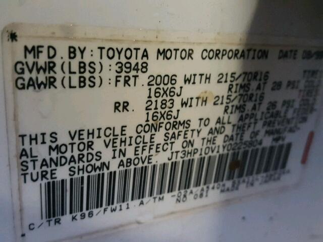 JT3HP10V1Y0225804 - 2000 TOYOTA RAV4 WHITE photo 10