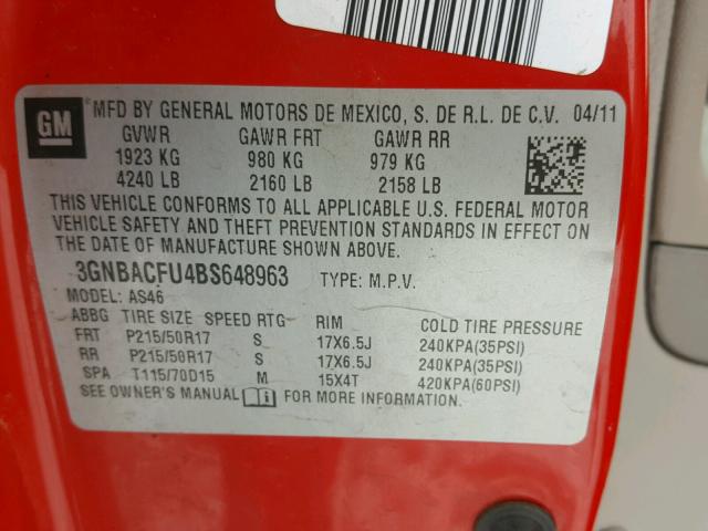 3GNBACFU4BS648963 - 2011 CHEVROLET HHR LT RED photo 10