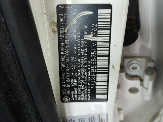 5UXFB53525LV16762 - 2005 BMW X5 4.4I WHITE photo 10