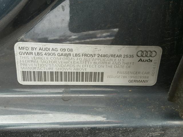 WAUSF78K19N028988 - 2009 AUDI A4 PREMIUM BLUE photo 10