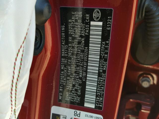 4T1BF1FK8FU920204 - 2015 TOYOTA CAMRY LE RED photo 10