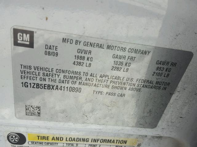 1G1ZB5EBXA4110890 - 2010 CHEVROLET MALIBU LS თეთრი ფოტო 10