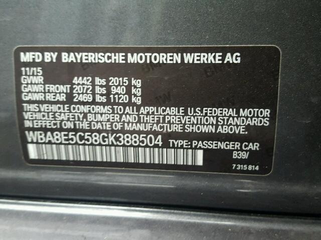 WBA8E5C58GK388504 - 2016 BMW 328 D GRAY photo 10