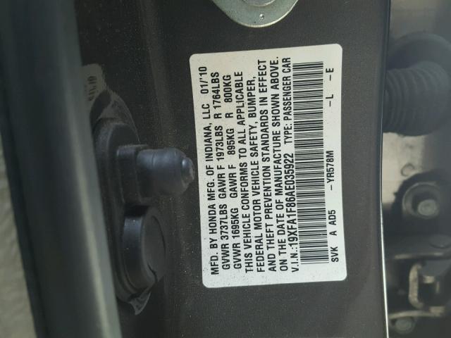 19XFA1F86AE035922 - 2010 HONDA CIVIC EX გრაფიტი ფოტო 10