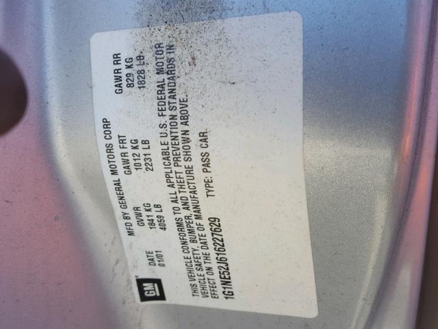 1G1NE52J616227629 - 2001 CHEVROLET MALIBU LS Gümüş foto 10