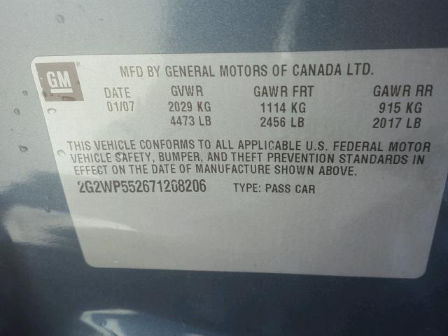 2G2WP552671208206 - 2007 PONTIAC GRAND PRIX Mavi foto 10