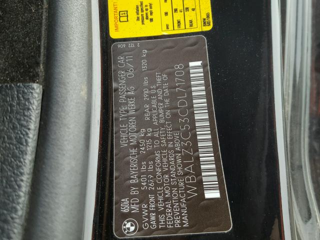 WBALZ3C53CDL71708 - 2012 BMW 650 I Noir photo 10