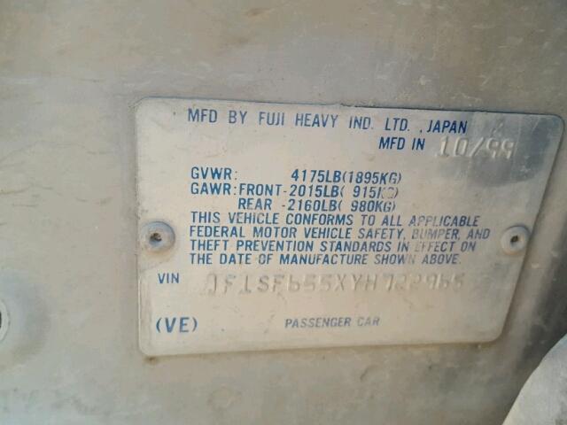 JF1SF655XYH722965 - 2000 SUBARU FORESTER S SILVER photo 10