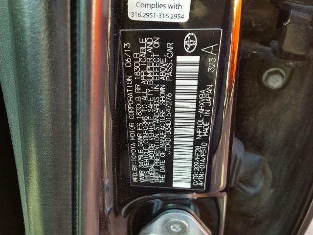 JTDKDTB34D1547276 - 2013 TOYOTA PRIUS C BLACK photo 10