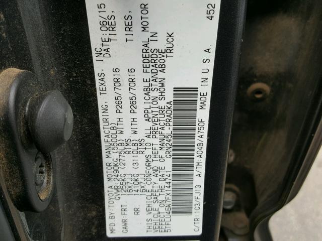 5TFLU4EN7FX144741 - 2015 TOYOTA TACOMA DOU GRAY photo 10