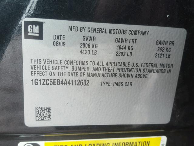 1G1ZC5EB4A4112602 - 2010 CHEVROLET MALIBU 1LT 黑色 照片 10