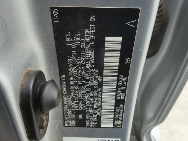 JTEBU14R960085775 - 2006 TOYOTA 4RUNNER SR SILVER photo 10