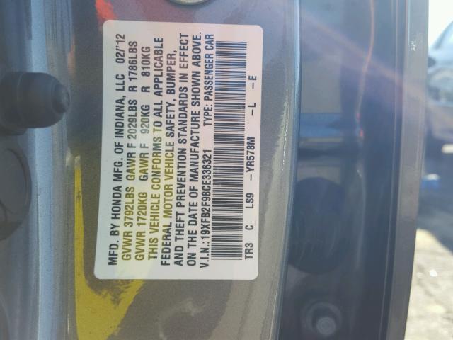 19XFB2F98CE336321 - 2012 HONDA CIVIC EXL GRAY photo 10