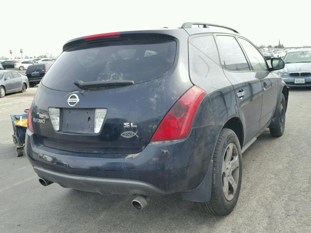 JN8AZ08T64W227483 - 2004 NISSAN MURANO SL BLUE photo 4