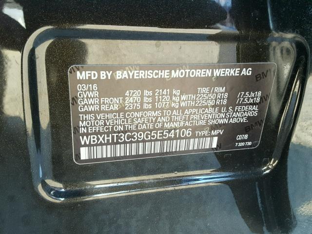 WBXHT3C39G5E54106 - 2016 BMW X1 XDRIVE2 BLACK photo 10