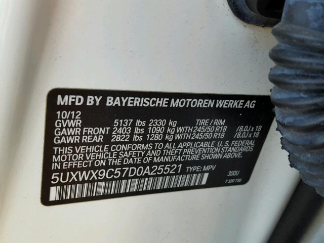 5UXWX9C57D0A25521 - 2013 BMW X3 XDRIVE2 WHITE photo 10