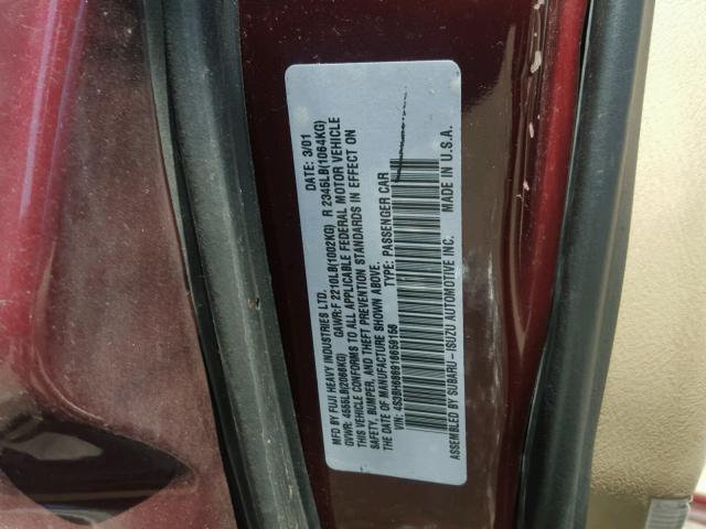 4S3BH686916659156 - 2001 SUBARU LEGACY OUT MAROON photo 10