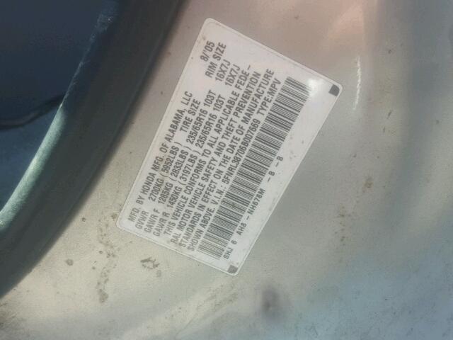 5FNRL38706B007669 - 2006 HONDA ODYSSEY EX SILVER photo 10