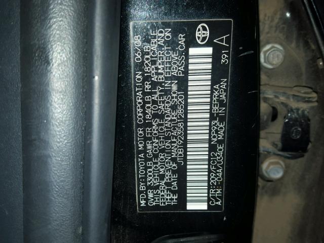 JTDBT923581285201 - 2008 TOYOTA YARIS BLACK photo 10