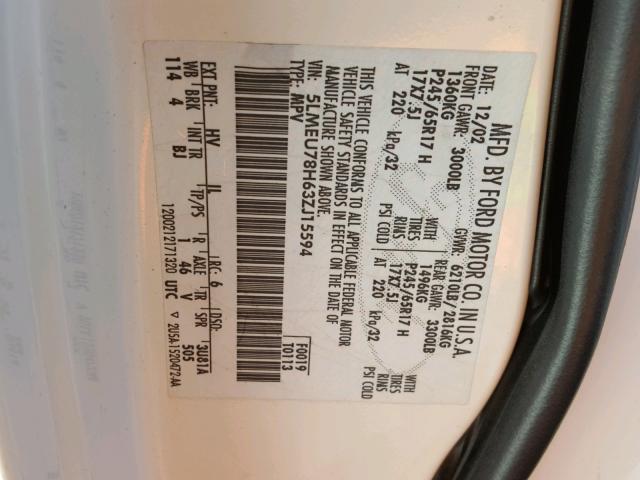 5LMEU78H63ZJ15594 - 2003 LINCOLN AVIATOR 白色 照片 10