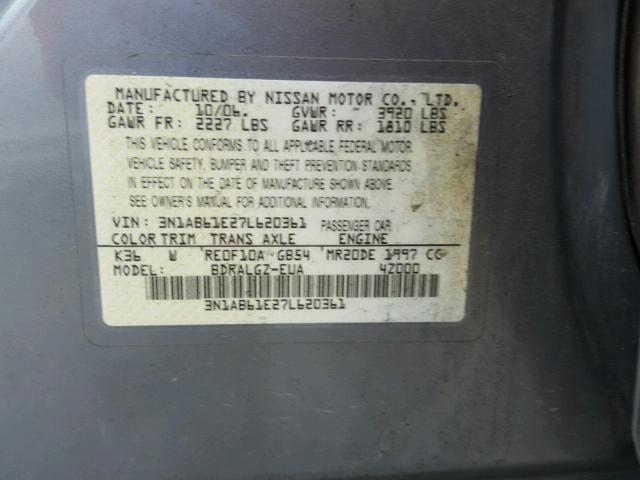 3N1AB61E27L620361 - 2007 NISSAN SENTRA 2.0 GRAY photo 10