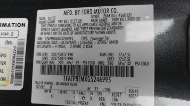 1FATP8EMXG5246995 - 2016 FORD MUSTANG GRAY photo 10