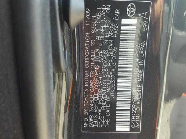 JTKDE3B75A0310735 - 2010 TOYOTA SCION TC 黑色 照片 10