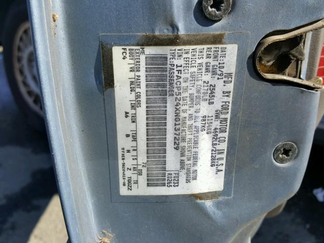 1FACP524XNG137229 - 1992 FORD TAURUS GL BLUE photo 10