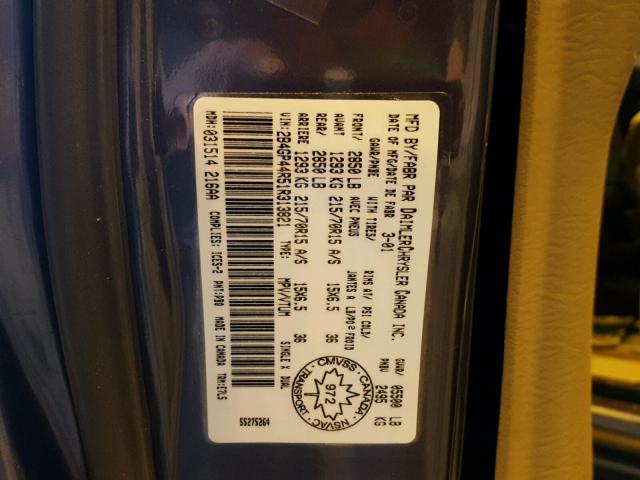 2B4GP44R51R313821 - 2001 DODGE GRAND CARA BLUE photo 10