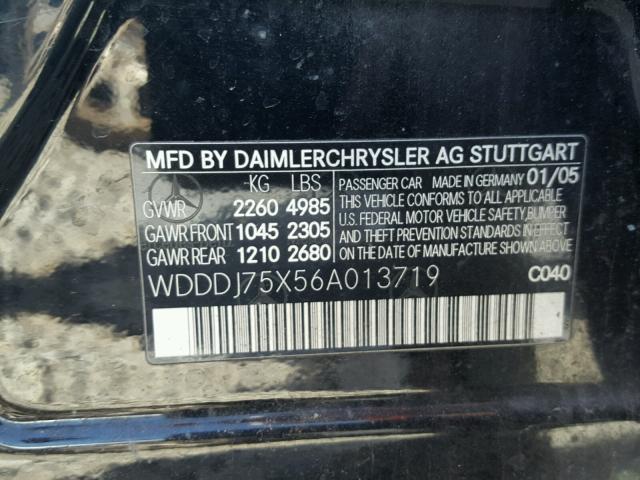 WDDDJ75X56A013719 - 2006 MERCEDES-BENZ CLS 500C BLACK photo 10