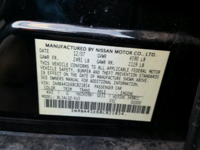 1N4BA41E68C821854 - 2008 NISSAN MAXIMA SE BLACK photo 10