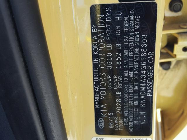 KNADM4A34G6588303 - 2016 KIA RIO LX Դեղին լուսանկար 10