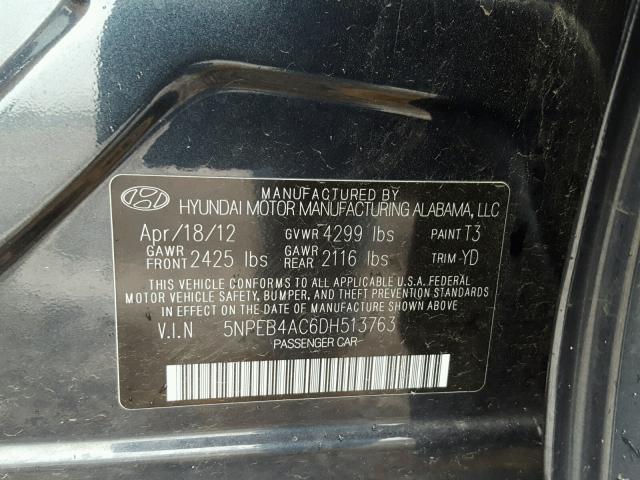 5NPEB4AC6DH513763 - 2013 HYUNDAI SONATA GLS BLUE photo 10